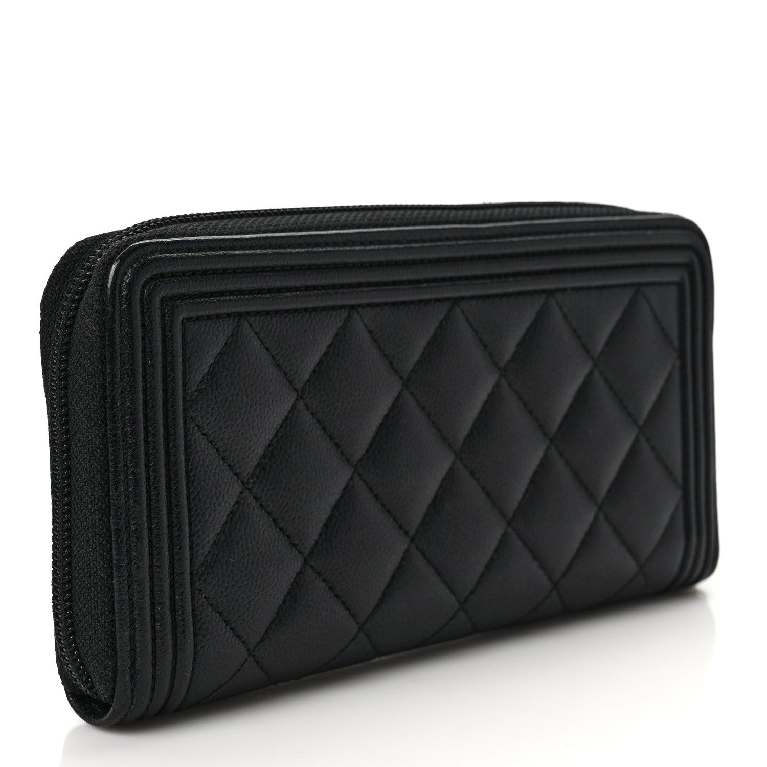 Chanel Caviar Quilted Boy Long Zip Around Wallet Black 3 of 7