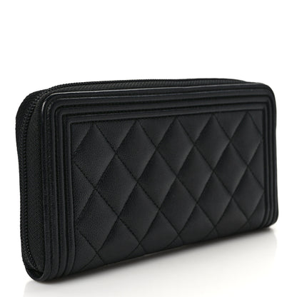 Chanel Caviar Quilted Boy Long Zip Around Wallet Black 3 of 7