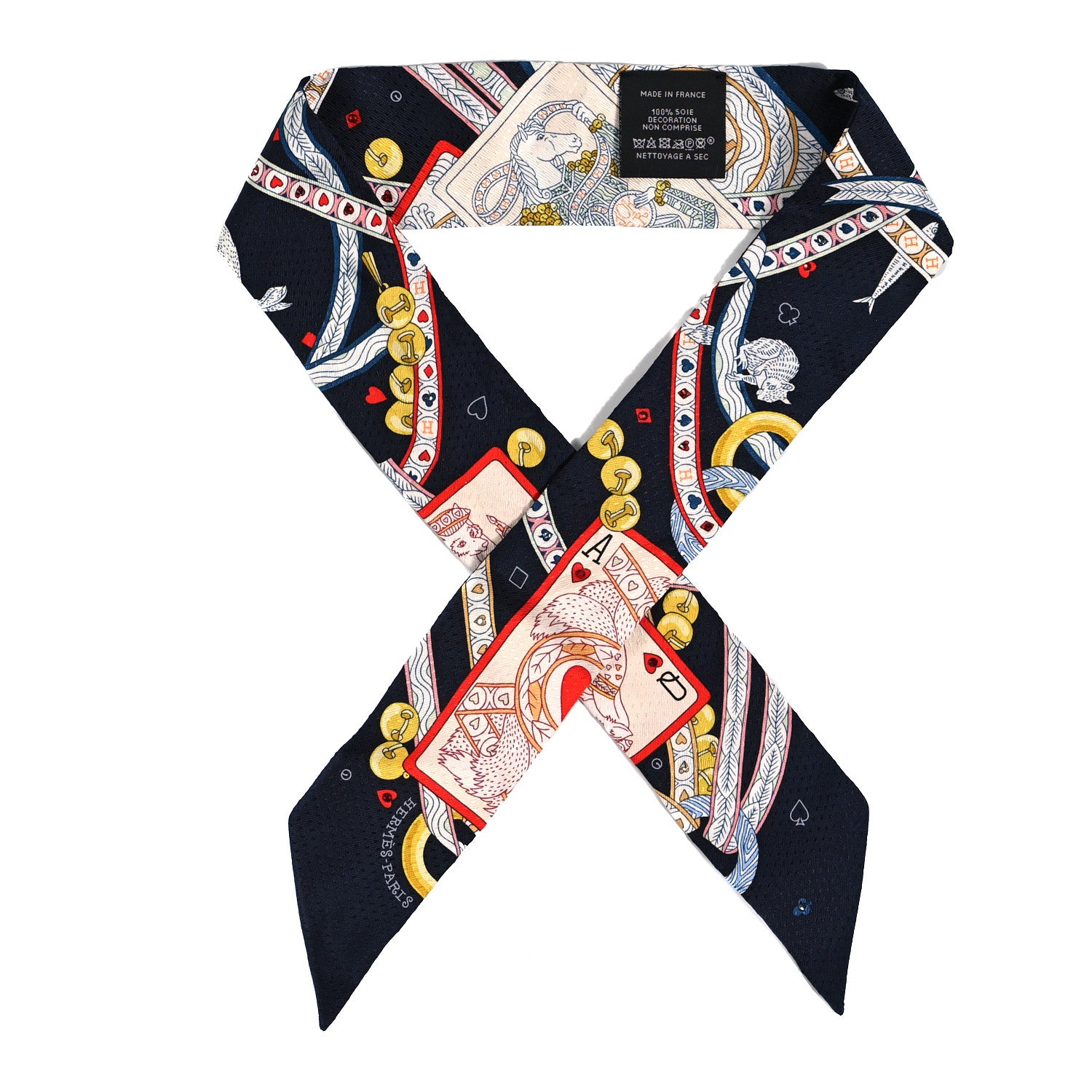 Hermes Silk Dame de Coeur Twilly Black Rouge Or 1 of 4