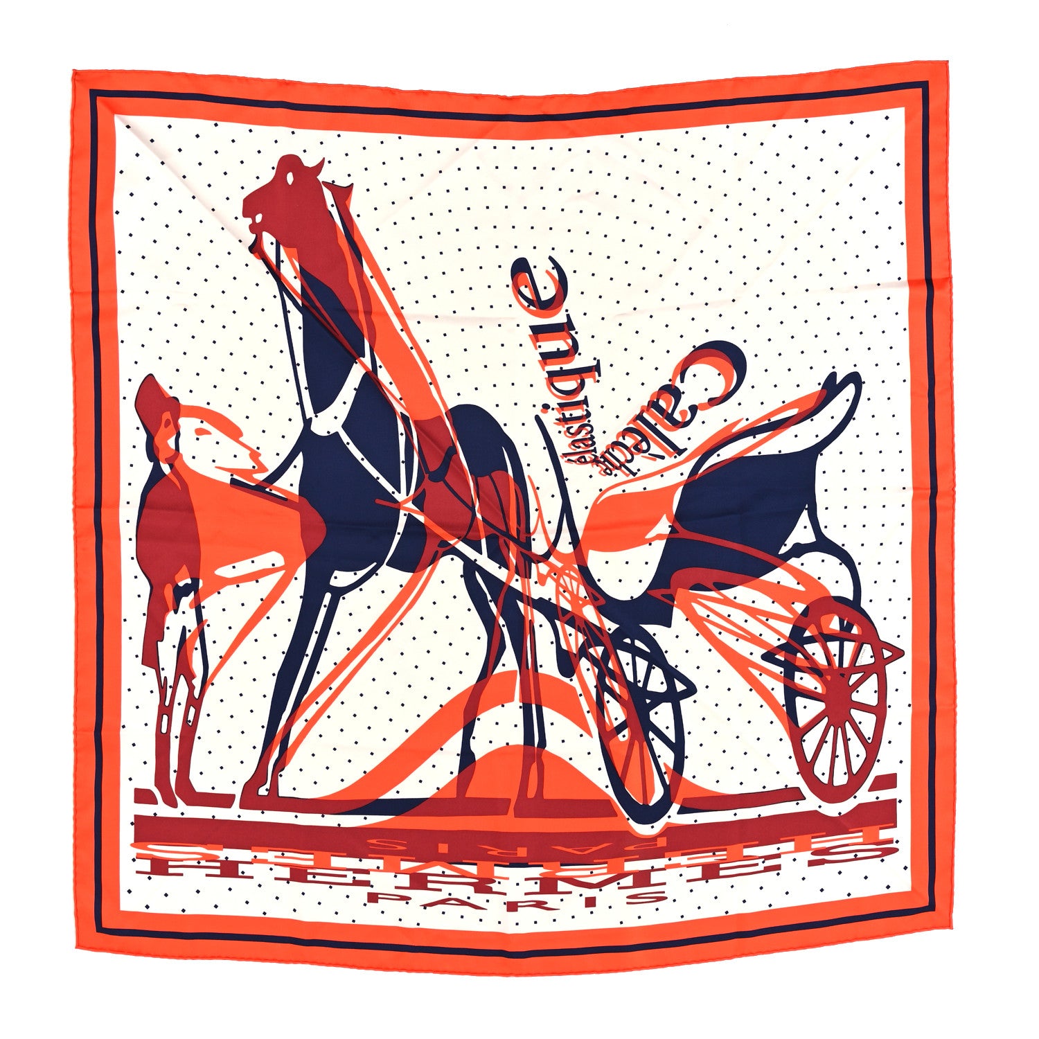 Hermes Silk Caleche Elastique Scarf 90 Vermillion White Marine 1 of 5