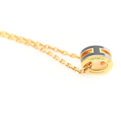 Hermes Lacquered Gold Mini Pop H Pendant Necklace Black 4 of 5