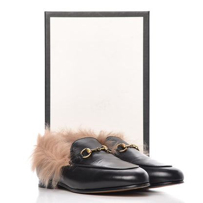 Gucci Malaga Kid Fur Womens Jordaan Loafers 37 Black Natural 9 of 9