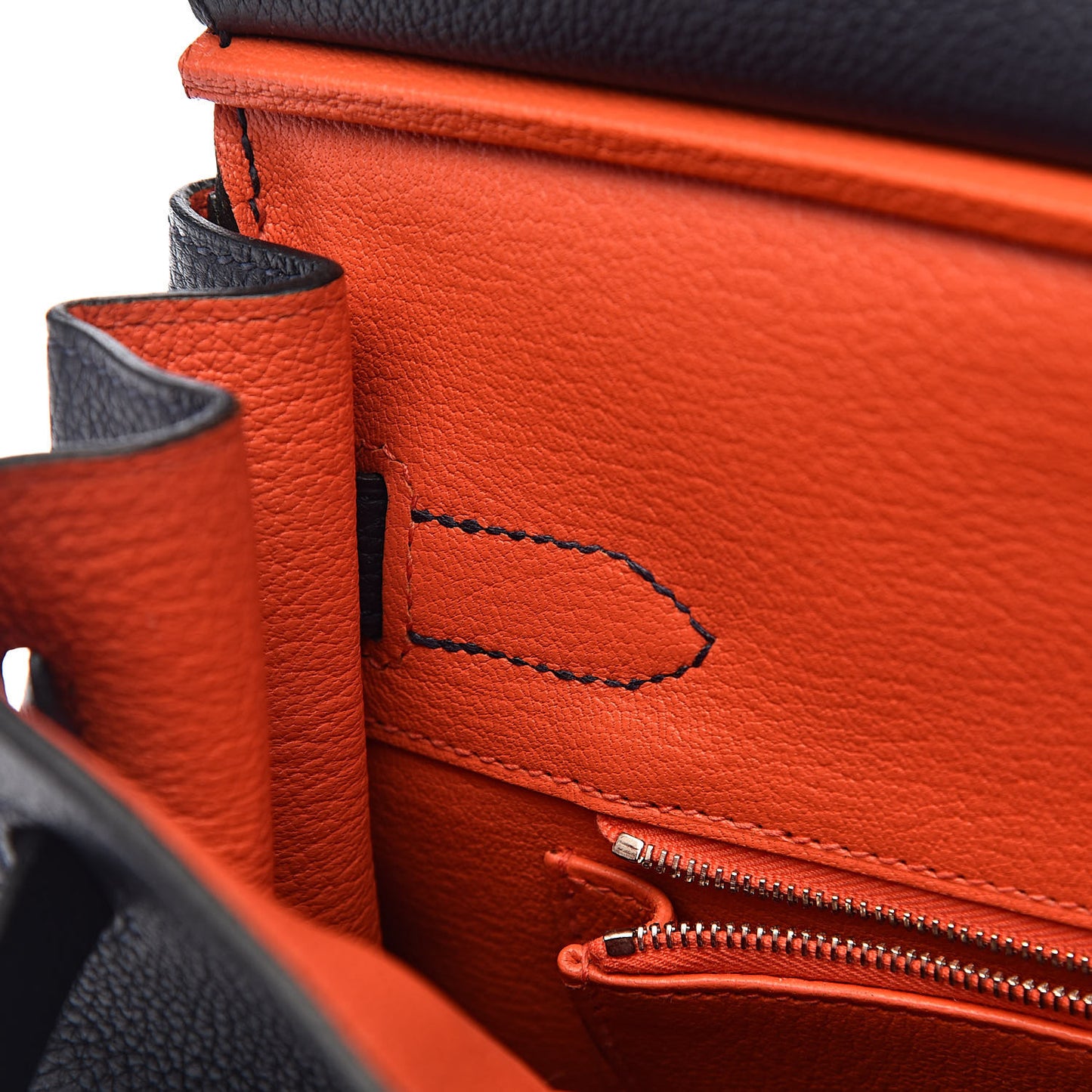 Togo Birkin Verso 30 Bleu Nuit Orange Poppy
