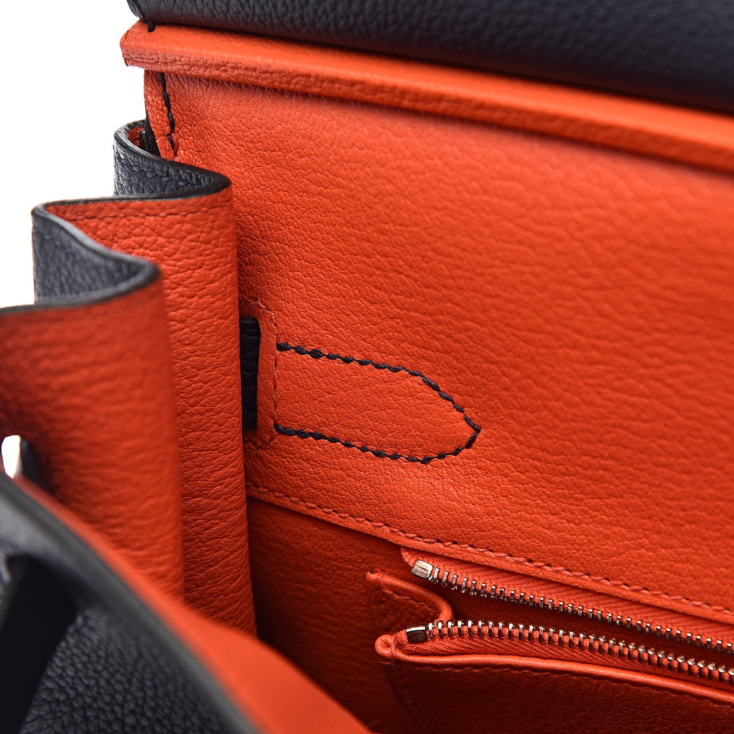 Hermes Togo Birkin Verso 30 Bleu Nuit Orange Poppy 17 of 34