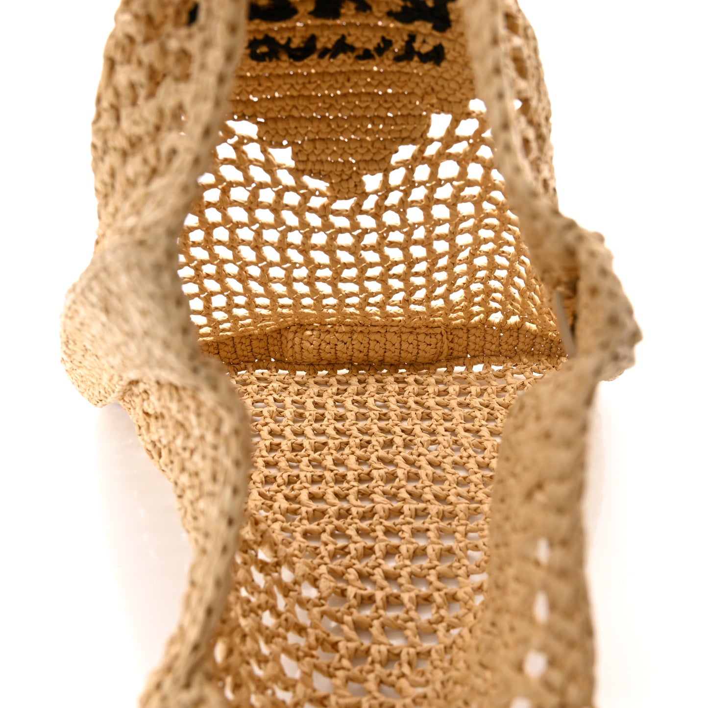 Yarn Raffia Effect Crochet Logo Embroidered Tote Bag Naturale