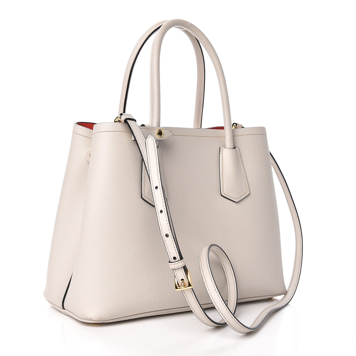Prada Saffiano Cuir Small Double Bag Talco Fuoco 3 of 16