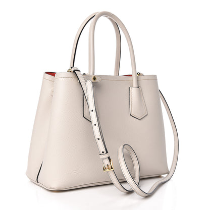 Prada Saffiano Cuir Small Double Bag Talco Fuoco 3 of 16