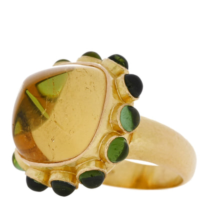 Elizabeth Locke 18K Yellow Gold Citrine Peridot Hammered Ring 53 6.5 3 of 6