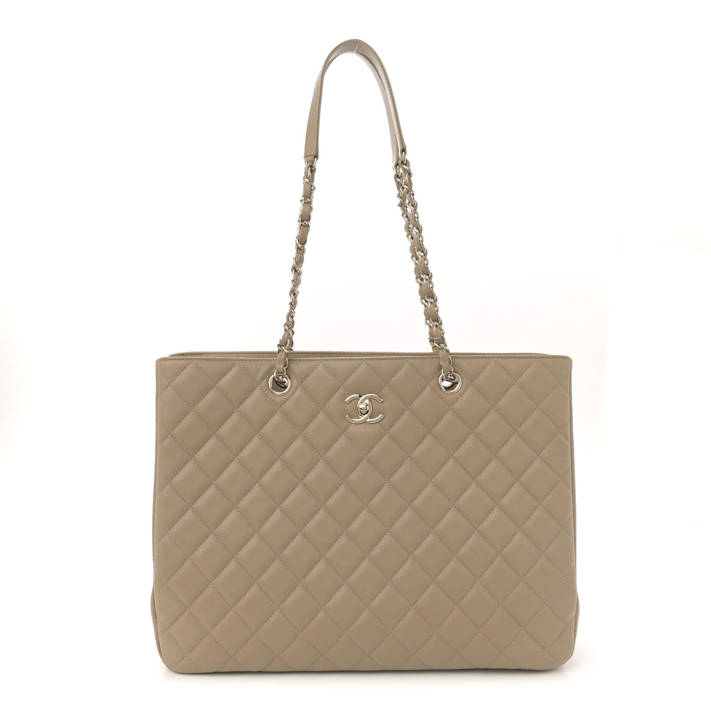 Caviar Quilted Large Shopping Tote Beige