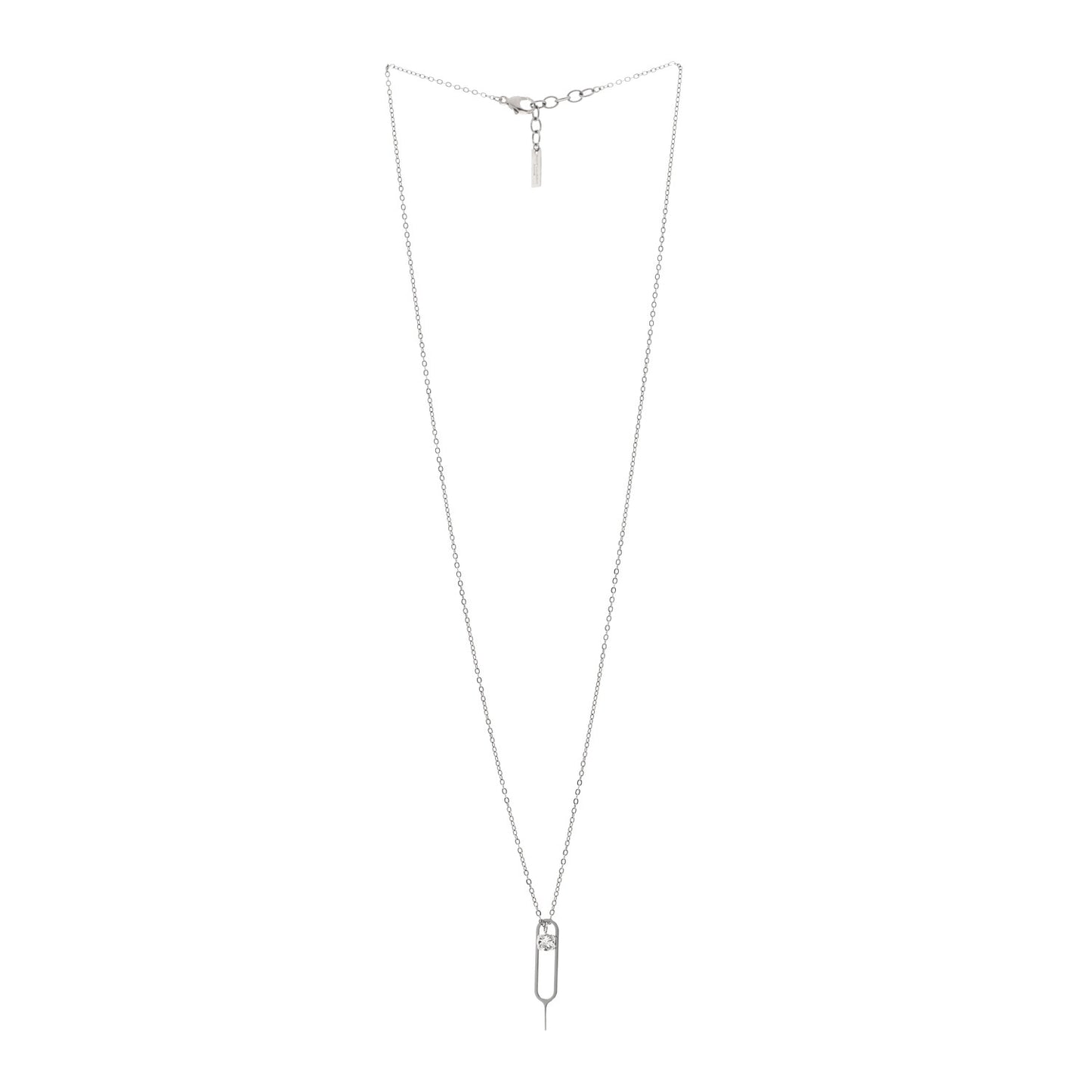Metal Crystal Sim Key Pendant Necklace Silver