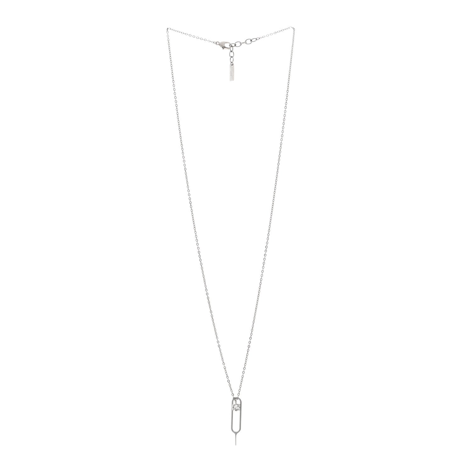 Saint Laurent Metal Crystal Sim Key Pendant Necklace Silver 3 of 6