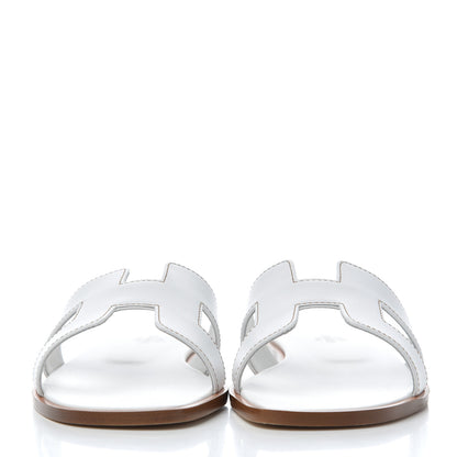 Hermes Box Calfskin Oran Sandals 37.5 White 2 of 9