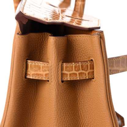 Hermes Togo Shiny Niloticus Crocodile Birkin Touch 30 Caramel Tabac Camel 13 of 34
