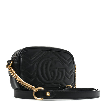 Gucci Calfskin Matelasse Mini GG Marmont Chain Shoulder Bag Black 3 of 10