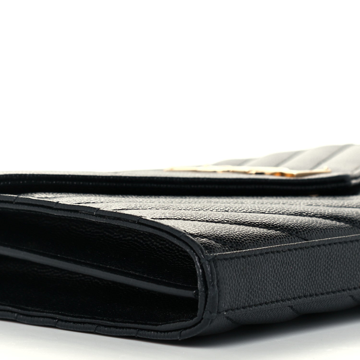 Saint Laurent Grain De Poudre Matelasse Chevron Monogram Chain Wallet Black 4 of 11