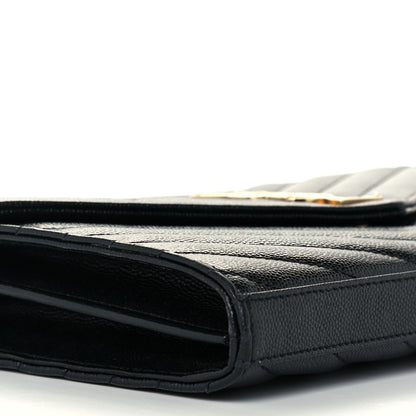 Saint Laurent Grain De Poudre Matelasse Chevron Monogram Chain Wallet Black 4 of 11