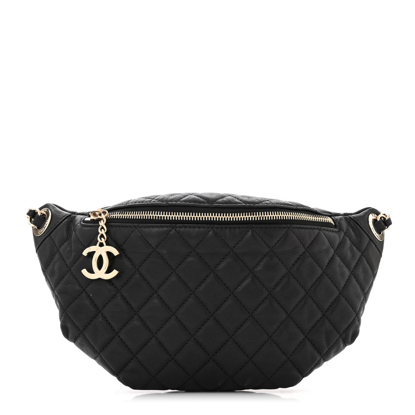 Calfskin Quilted Banane Waist Bag Fanny Pack Black