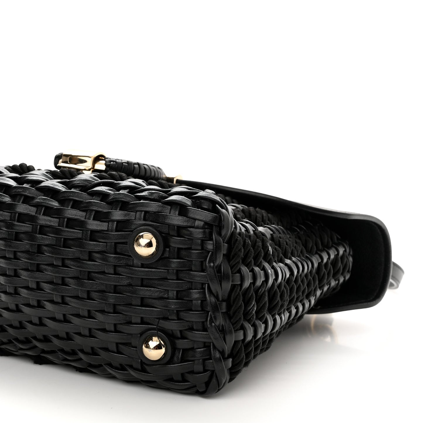 Calfskin Wicker Margot Top Handle Satchel Black