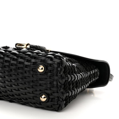 Salvatore Ferragamo Calfskin Wicker Margot Top Handle Satchel Black 7 of 11