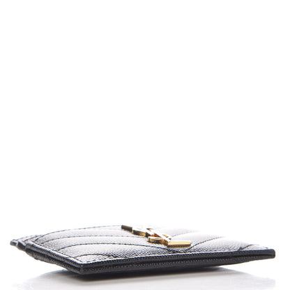 Saint Laurent Grain De Poudre Matelasse Chevron Monogram Credit Card Case Black 4 of 8