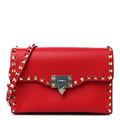 Valentino Garavani Pebbled Calfskin Medium Rockstud Flip Lock Crossbody Bag Rouge Pur 1 of 8