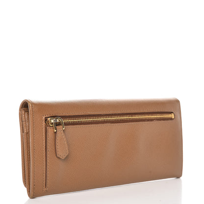 Prada Saffiano Continental Flap Wallet Caramel 3 of 12