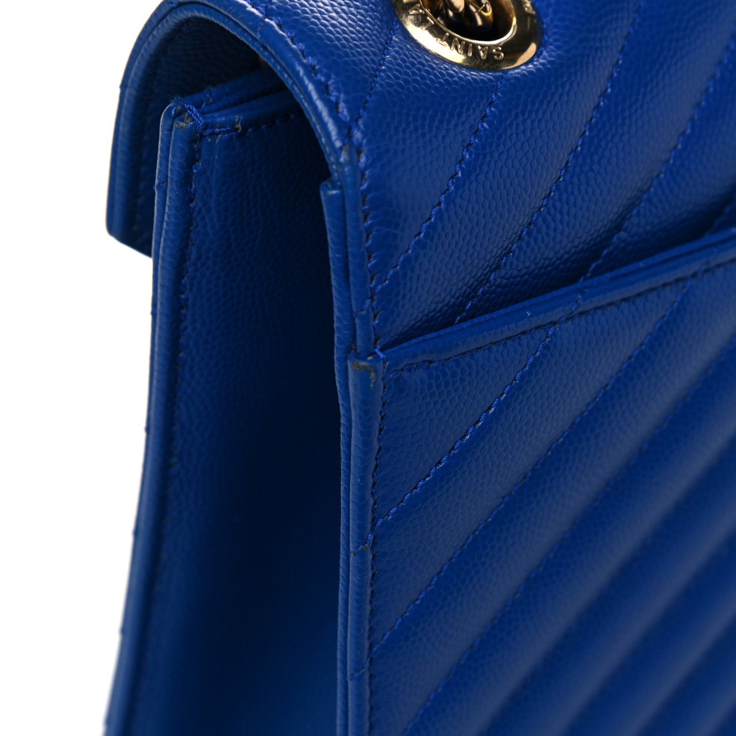 Grain De Poudre Matelasse Chevron Large Monogram Satchel Blue Majorelle
