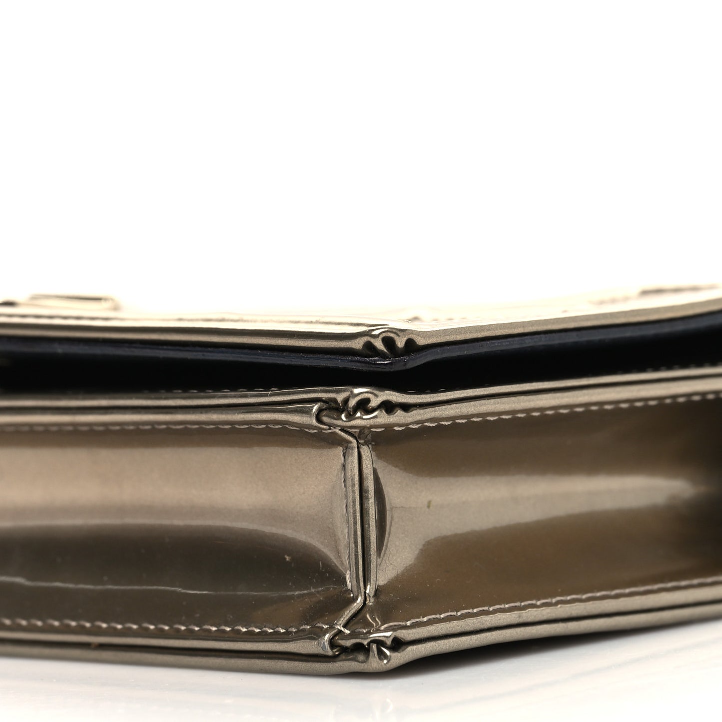 Metallic Patent Micro-Cannage Diorama Wallet on Chain Pouch Gold