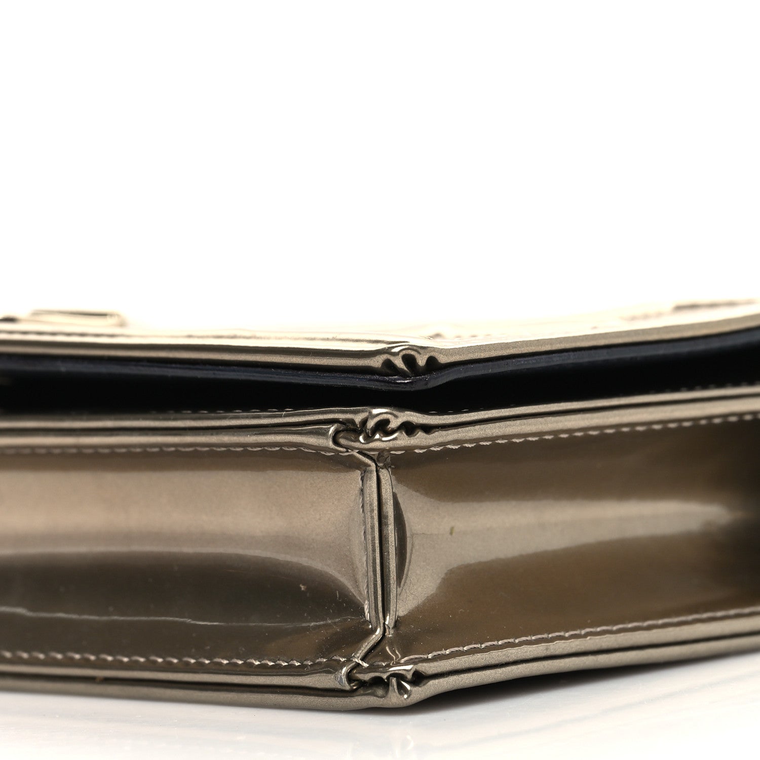 Christian Dior Metallic Patent Micro-Cannage Diorama Wallet on Chain Pouch Gold 8 of 10