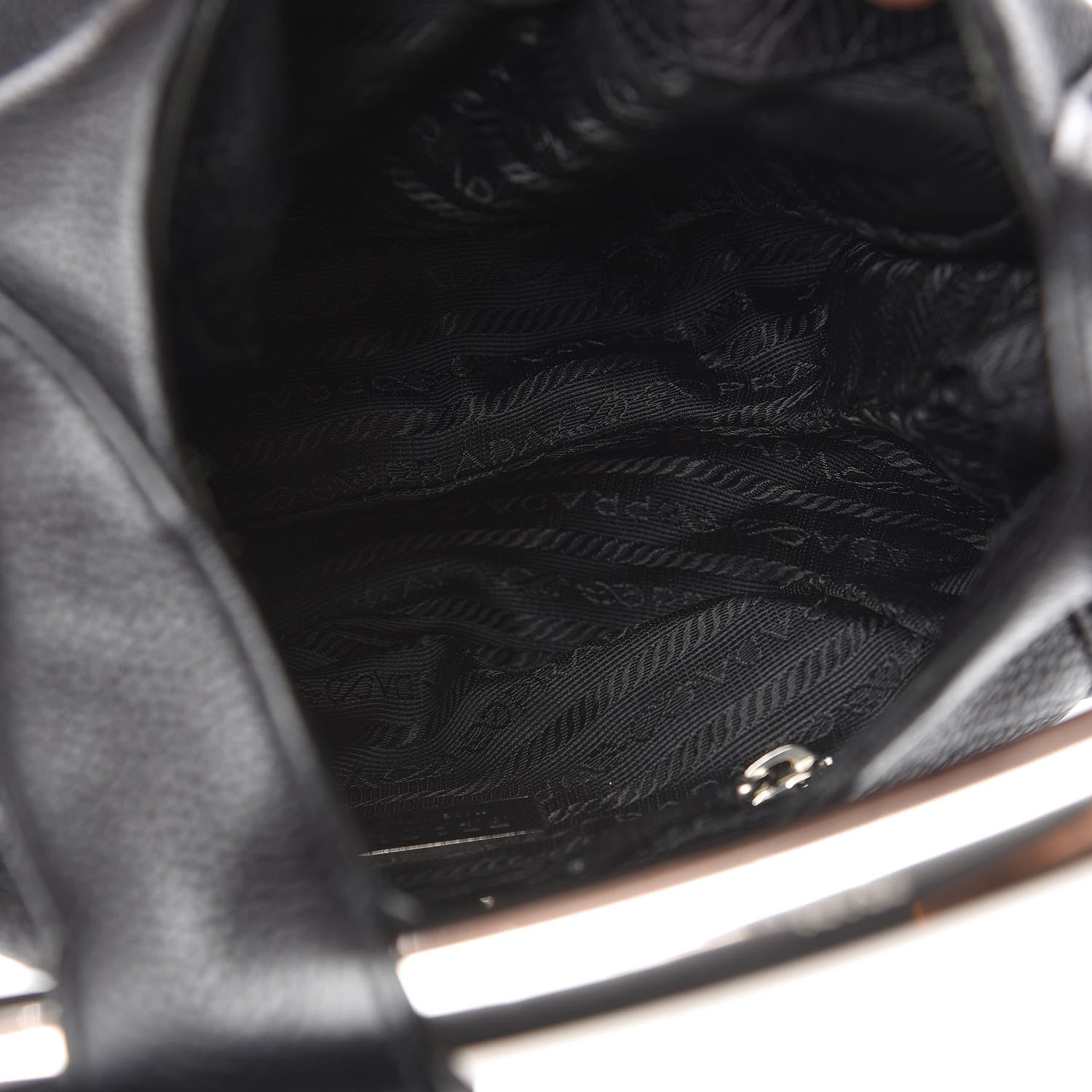 Prada Vitello Daino Metal Bar Top Handle Shoulder Bag Black 5 of 15
