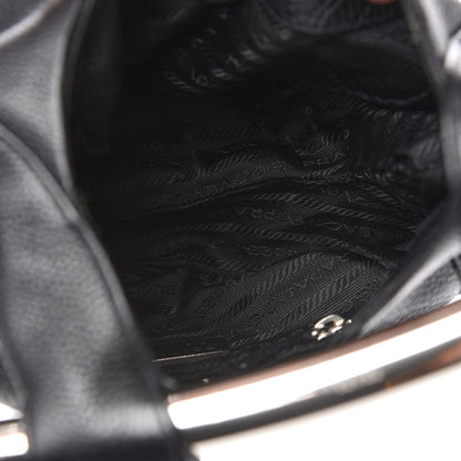 Prada Vitello Daino Metal Bar Top Handle Shoulder Bag Black 5 of 15