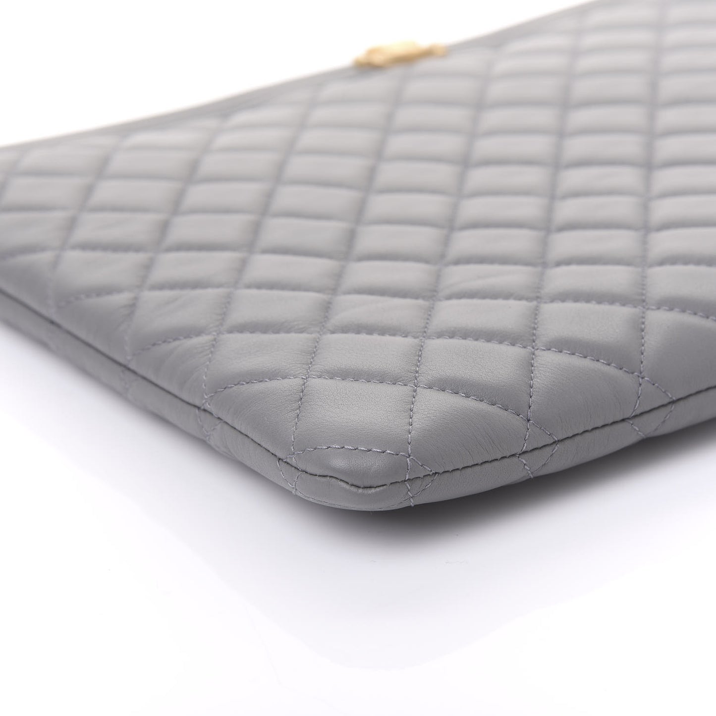 Lambskin Quilted Large Boy Zip Pouch Grey