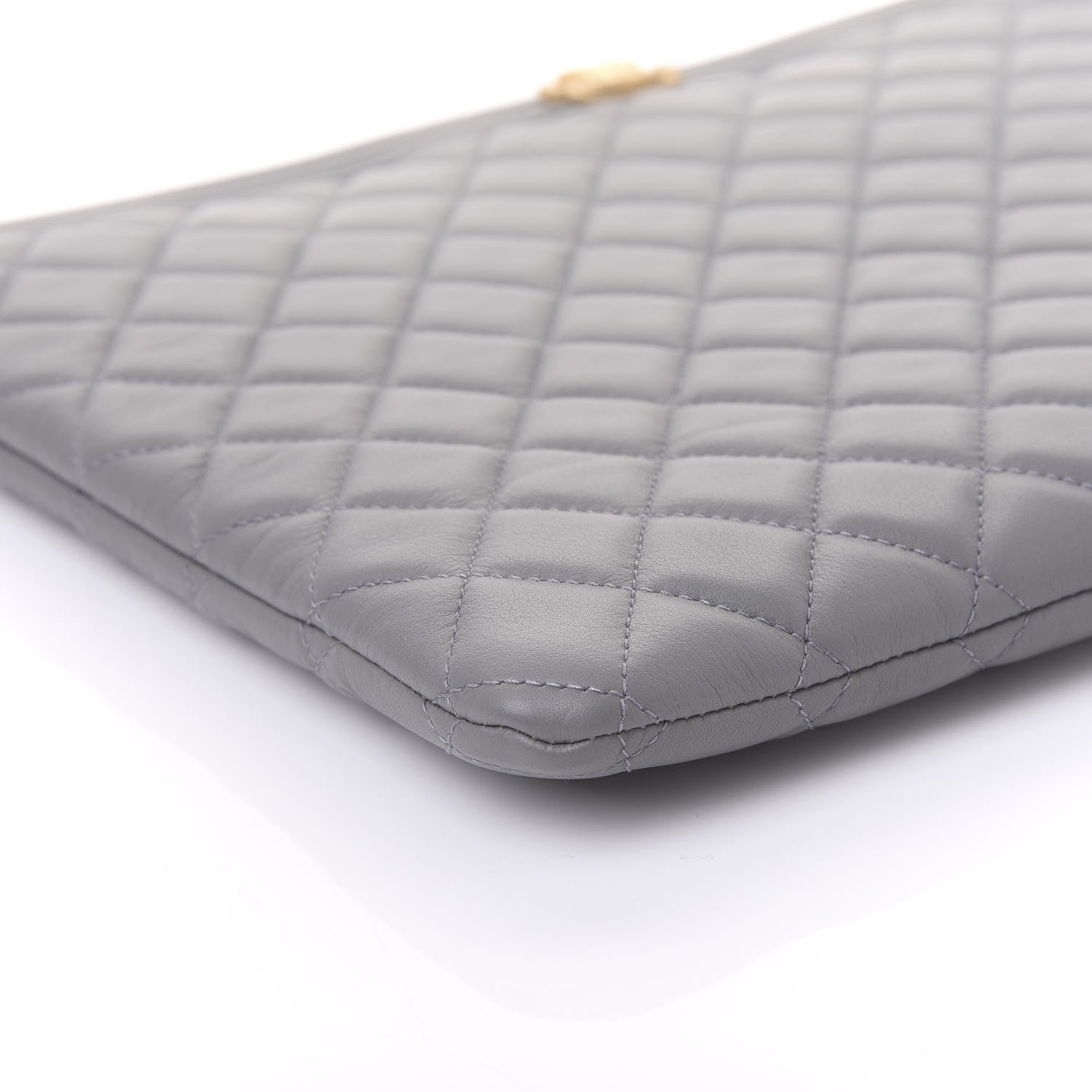 Chanel Lambskin Quilted Large Boy Zip Pouch Grey 6 of 11