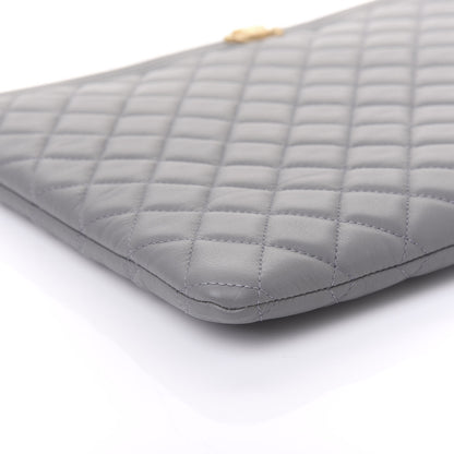 Chanel Lambskin Quilted Large Boy Zip Pouch Grey 6 of 11