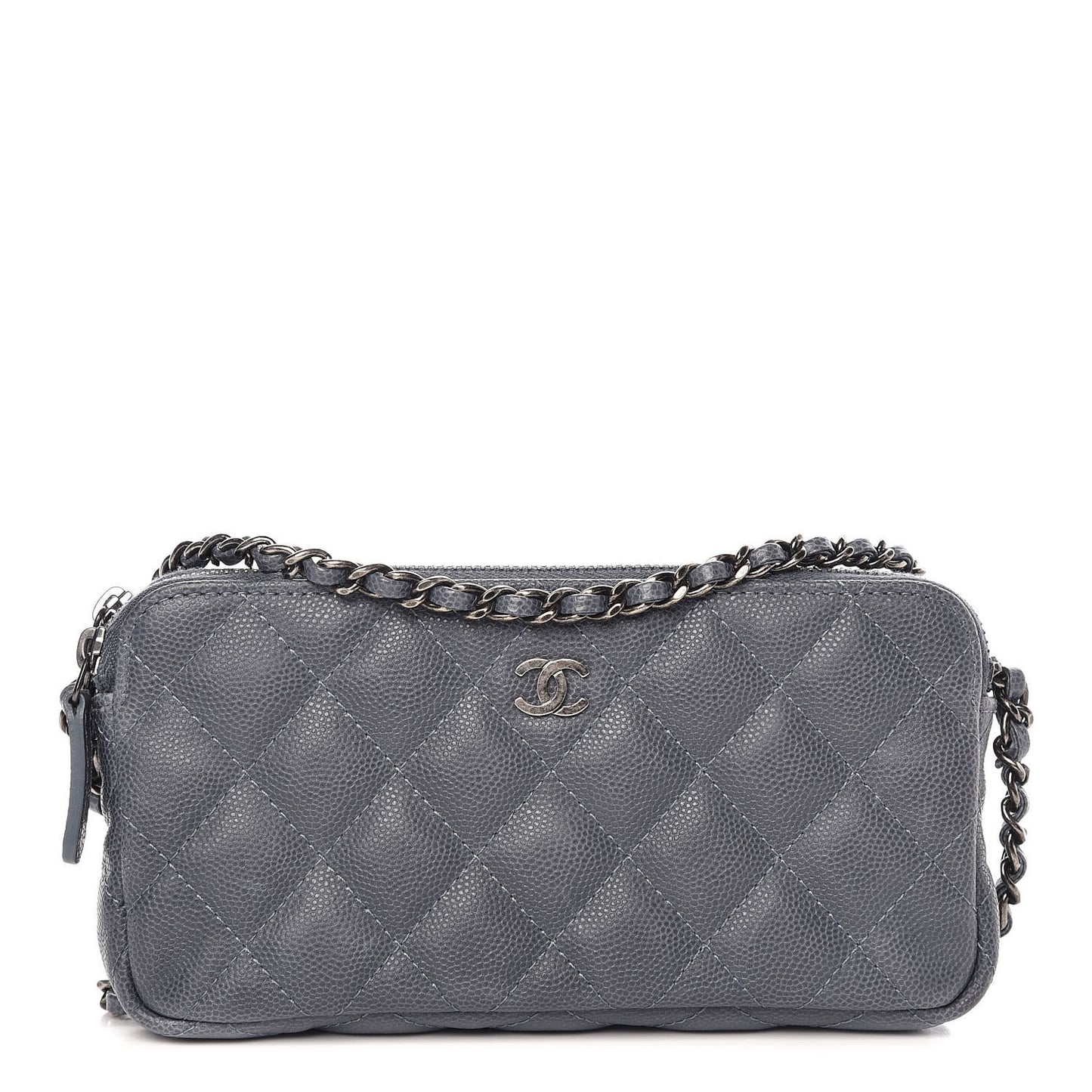 Caviar Quilted Small Clutch With Chain Grey