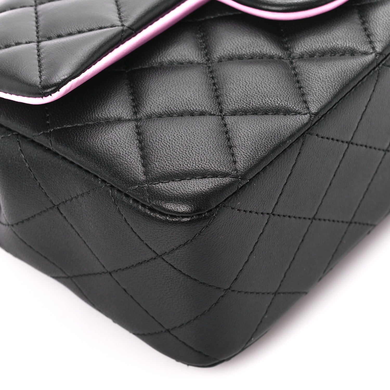 Chanel Lambskin Quilted Bi-Color Mini Top Handle Rectangular Flap Black Lilac 10 of 12