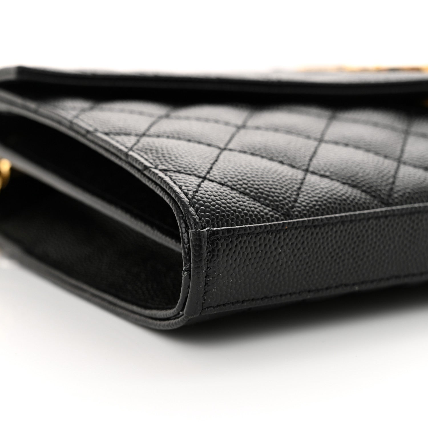 Saint Laurent Grain De Poudre Mixed Matelasse Triquilt Monogram Chain Wallet Black 9 of 10