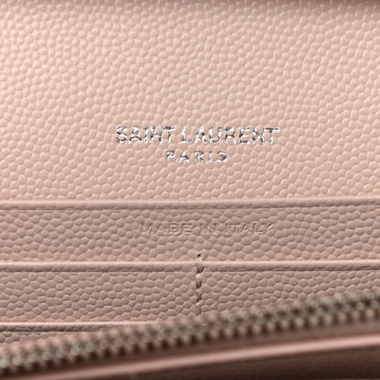 Saint Laurent Grain De Poudre Matelasse Chevron Monogram Chain Wallet Pink and White 6 of 11