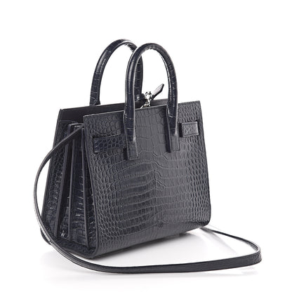 Saint Laurent Calfskin Crocodile Embossed Nano Sac De Jour Navy 2 of 7