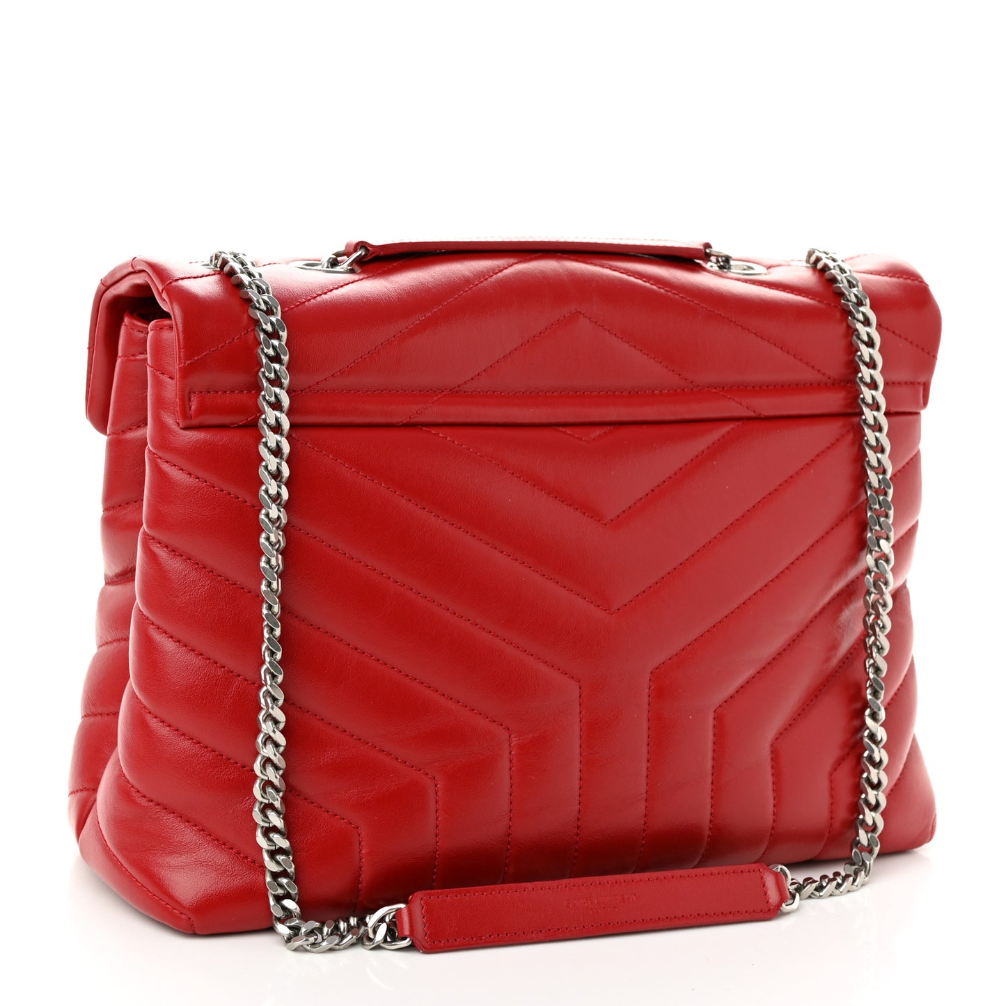 Calfskin Y Quilted Monogram Medium Loulou Chain Satchel Lipstick Red