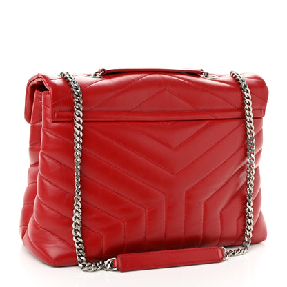 Saint Laurent Calfskin Y Quilted Monogram Medium Loulou Chain Satchel Lipstick Red 3 of 11