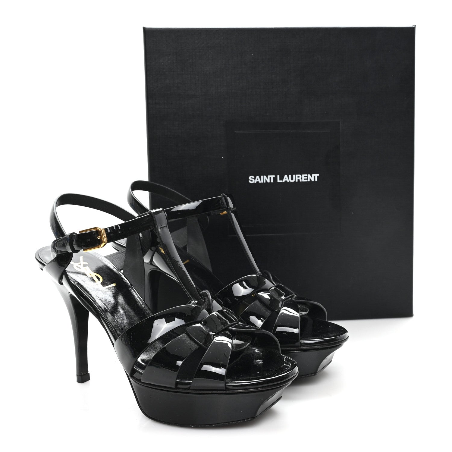 Saint Laurent Patent Tribute 75 Platform Sandals 37 Black 10 of 10