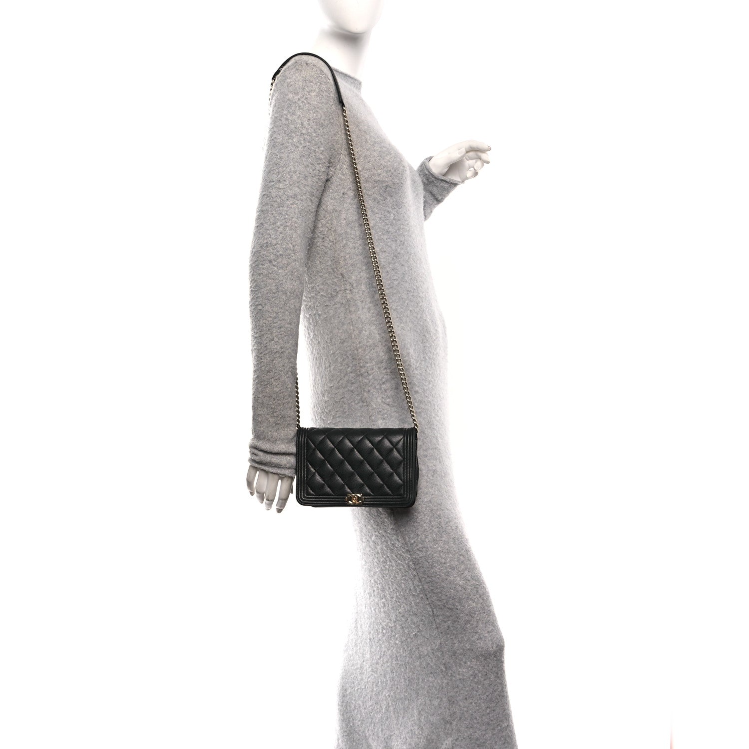 Chanel Caviar Quilted Boy Wallet On Chain WOC Black 2 of 13