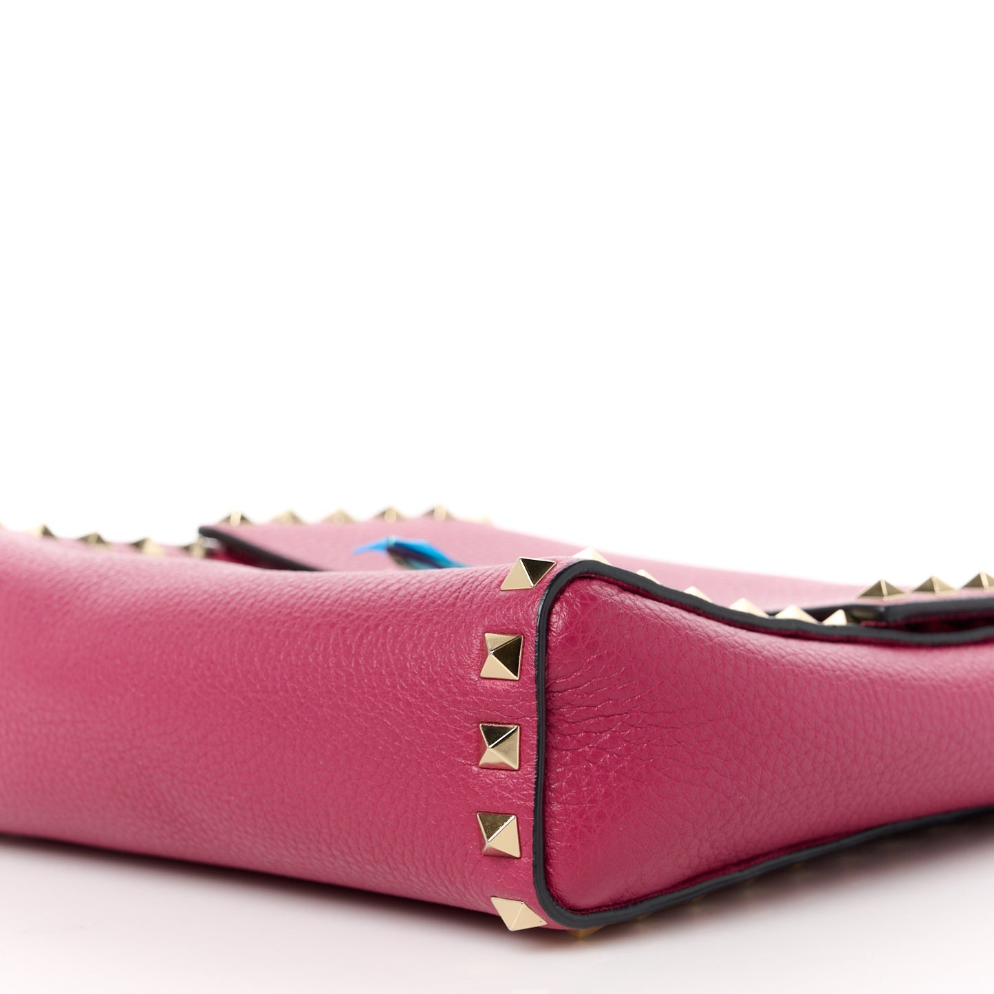 Pebbled Calfskin Rockstud Flip Lock Flap Messenger Raspberry