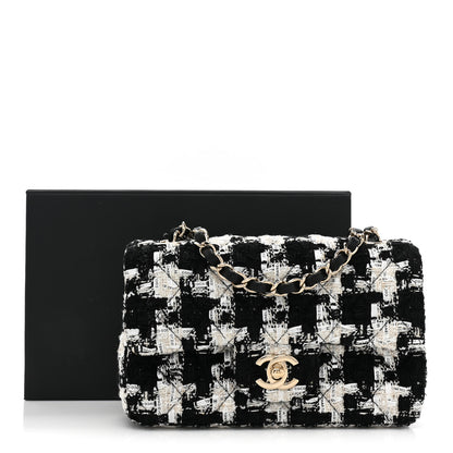 Chanel Tweed Quilted Mini Rectangular Flap Black Ecru White 10 of 10