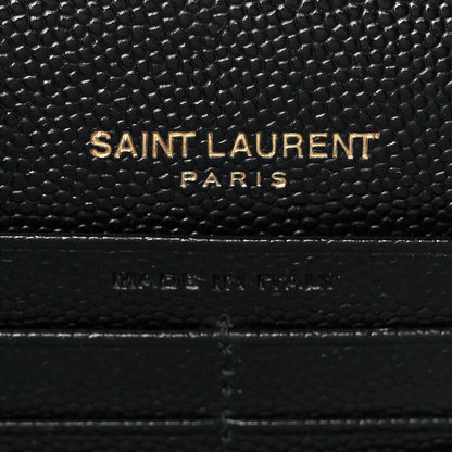 Saint Laurent Grain De Poudre Matelasse Chevron Monogram Envelope Chain Wallet Black 6 of 10