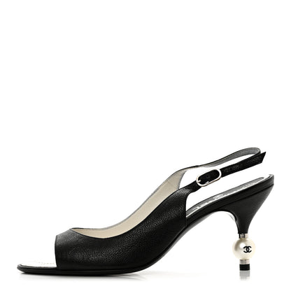 Chanel Calfskin Pearl CC Peep Toe Slingback Pumps 41 Black 1 of 8