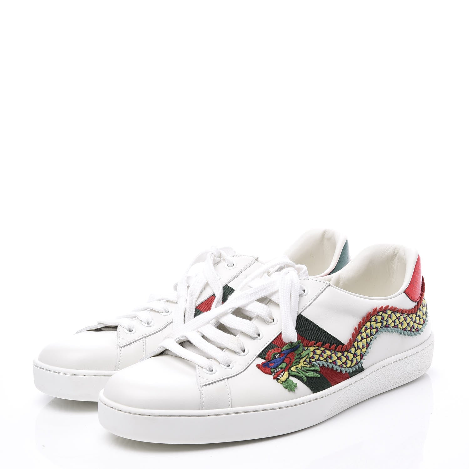 Gucci Calfskin Ayers Web Dragon Embroidered Mens New Ace Sneakers 9 White 2 of 10