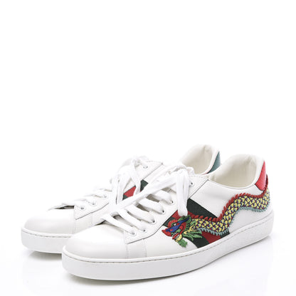 Gucci Calfskin Ayers Web Dragon Embroidered Mens New Ace Sneakers 9 White 2 of 10