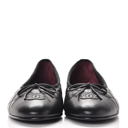 Chanel Aged Calfskin Quilted Cap Toe Ballerina Flats 41 Black 2 of 9
